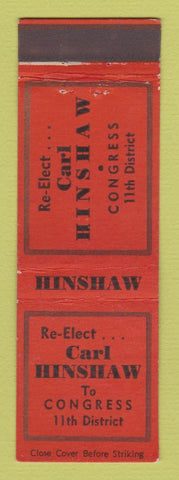 Matchbook Cover - Carl Hinshaw Congress Election CA? California CROWN?