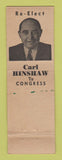 Matchbook Cover - Carl Hinshaw Congress Election CA? California CROWN?