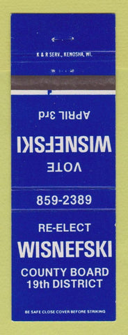 Matchbook Cover - Wisnefski County Board 19th District Kenosha WI