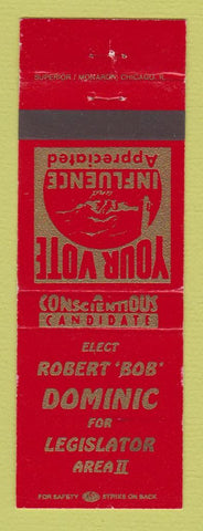 Matchbook Cover - Robert Bob Dominic for Legislator Election