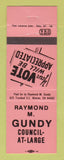 Matchbook Cover - Raymond Gundy Council at Large Warren OH NEON RED
