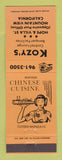 Matchbook Cover - Kozy's Chinese Restaurant Mountain View CA