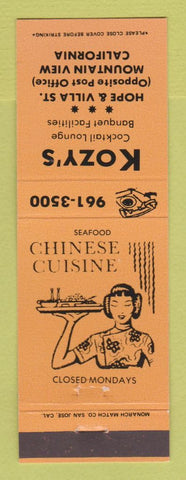 Matchbook Cover - Kozy's Chinese Restaurant Mountain View CA