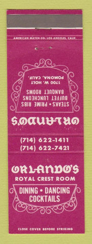 Matchbook Cover - Orlando's Restaurant Royal Crest Room Pomona CA