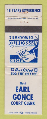 Matchbook Cover - Earl Gonce Court Clerk Election WEAR