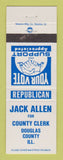 Matchbook Cover - Jack Allen for County Clerk Douglas County IL