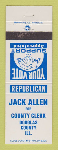 Matchbook Cover - Jack Allen for County Clerk Douglas County IL