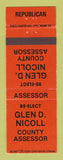 Matchbook Cover - Glen D Nicoll County Assessor