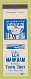 Matchbook Cover - Len Markham Portland Town Clerk Election