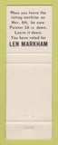 Matchbook Cover - Len Markham Portland Town Clerk Election