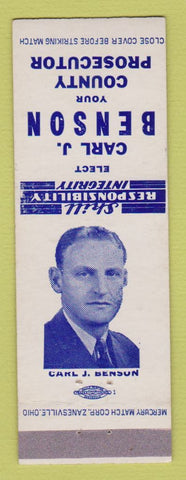Matchbook Cover - Carl Benson County Prosecutor Election 1952