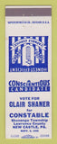 Matchbook Cover - Clair Shaner for Constable New Castle PA 1955