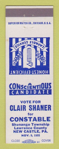 Matchbook Cover - Clair Shaner for Constable New Castle PA 1955