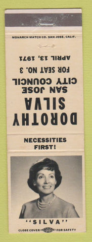 Matchbook Cover - Dorothy Silva San Jose City Council Election 1973 CA