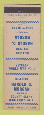 Matchbook Cover - Harold D Morgan County Clerk Craig County OK