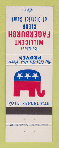 Matchbook Cover - Millicent Fagerburgh Clerk of District Court Election