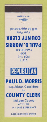 Matchbook Cover - Paul Morris County Clerk McLean County Election