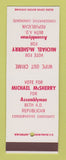 Matchbook Cover - Michael McSherry Aseemblyman Election SAMPLE