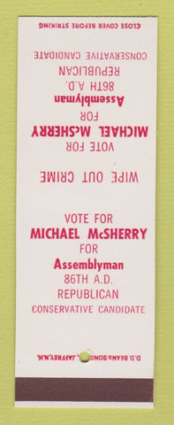 Matchbook Cover - Michael McSherry Aseemblyman Election SAMPLE