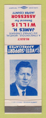 Matchbook Cover - James H Willis Assessor Election Jasper County