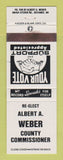 Matchbook Cover - Albert A Weber County Commissione rDefiance OH WEAR