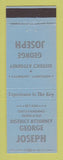 Matchbook Cover - George Joseph District Attorney Election BLUE