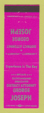 Matchbook Cover - George Joseph District Attorney Election PINK