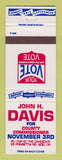 Matchbook Cover - John Davis County Commissioner Election Scio OH