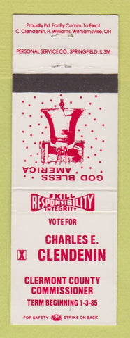 Matchbook Cover - Charles E Clendenin Clermont County Commissioner OH