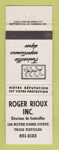 Matchbook Cover - Roger Rioux Funeral Trois Pistoles QC