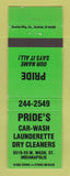 Matchbook Cover - Pride's Car Wash Laundry Indianapolis IN
