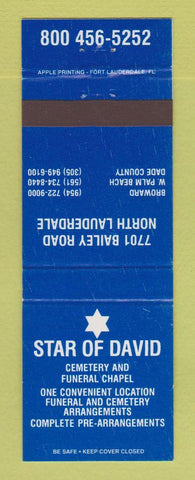 Matchbook Cover - Star of David Cemetery Funeral Home North Lauderdale FL