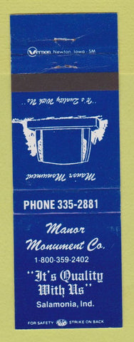 Matchbook Cover - Manor Monument Headstone Salamonia IN