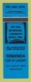 Matchbook Cover - Remenda Coin Laundry Saskatoon SK BLUE