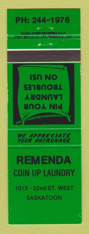 Matchbook Cover - Remenda Coin Laundry Saskatoon SK GREEN