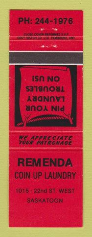 Matchbook Cover - Remenda Coin Laundry Saskatoon SK RED