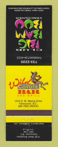 Matchbook Cover - Club Big Gam Boo Vancouver BC Wild Coyote Bar