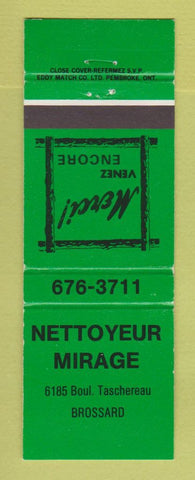 Matchbook Cover - Nettoyeur Mirage Brossard QC