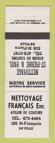 Matchbook Cover - Nettoyage Francais Drummondville QC