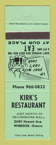 Matchbook Cover - Kirk's Restaurant Windsor ON