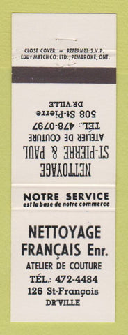 Matchbook Cover - Nettoyage Francais Drummondville QC