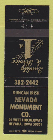 Matchbook Cover - Duncan Irish Nevada Monument Nevada IA memorials headstone