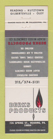 Matchbook Cover - Berks Products Building Materials Concrete Reading Kutztown PA