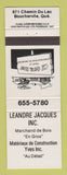 Matchbook Cover - Leandre Jacques Boucherville QC Construction Meterials