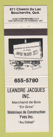 Matchbook Cover - Leandre Jacques Boucherville QC Construction Meterials