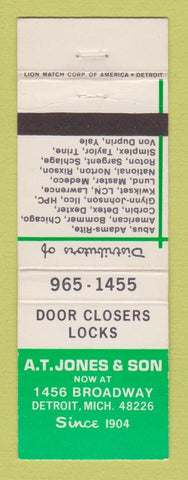 Matchbook Cover - Door Closers Locks AT Jones Detroit MI