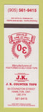 Matchbook Cover - JK Counter Tops Hamilton ON SAMPLE CREASES