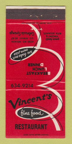 Matchbook Cover - Vincent's Restaurant Colorado Springs 30 Strike
