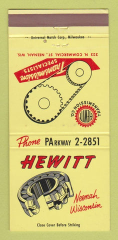 Matchbook Cover - Hewitt Transmission Specialists Neenah WI 30 Strike