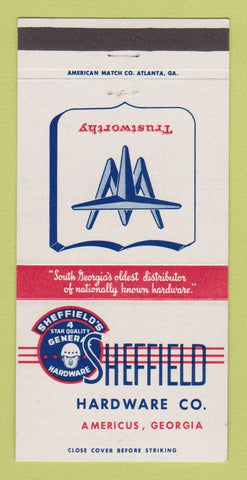 Matchbook Cover - Sheffield Hardware Americus GA 30 Strike